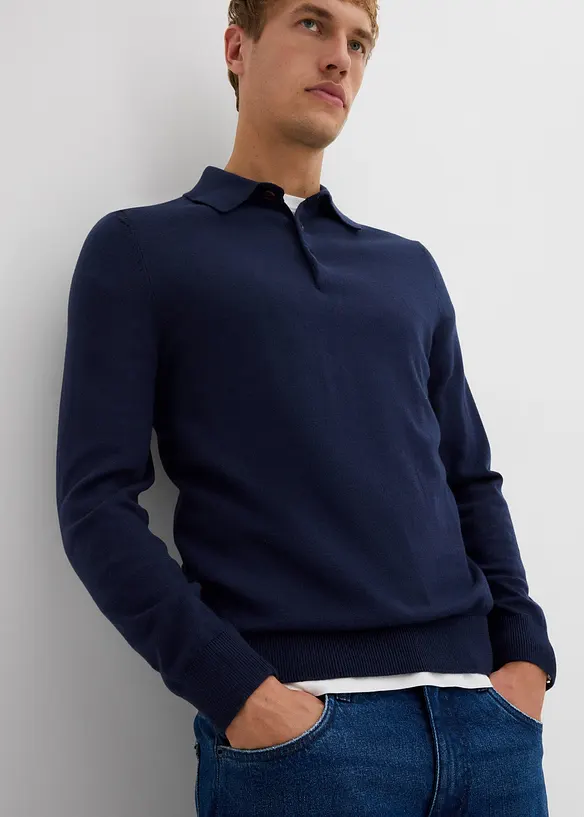 Fijngebreide polo-trui met prachtig merinowol, slim fit, bonprix
