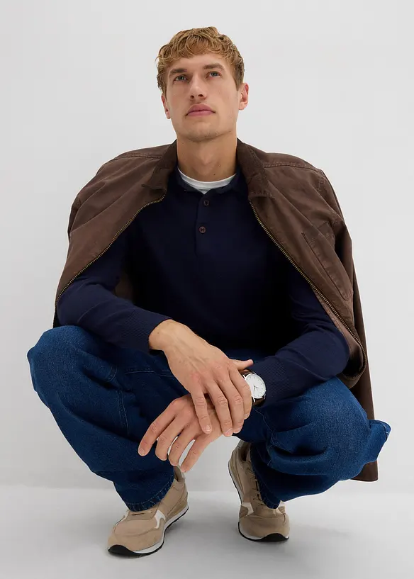 Fijngebreide polo-trui met prachtig merinowol, slim fit, bonprix