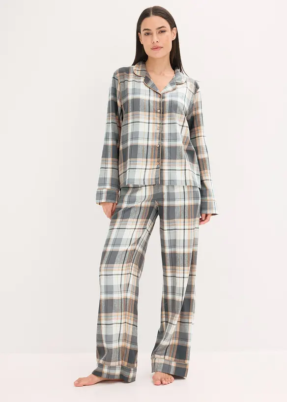 Flenellen pyjama met glittergaren en tasje, bonprix