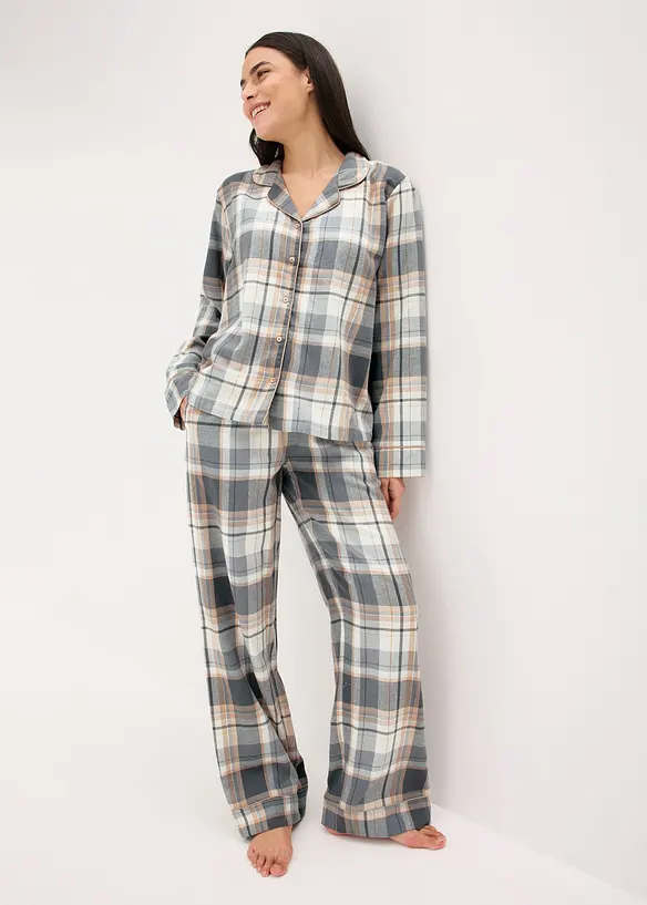 Flenellen pyjama met glittergaren en tasje, bonprix