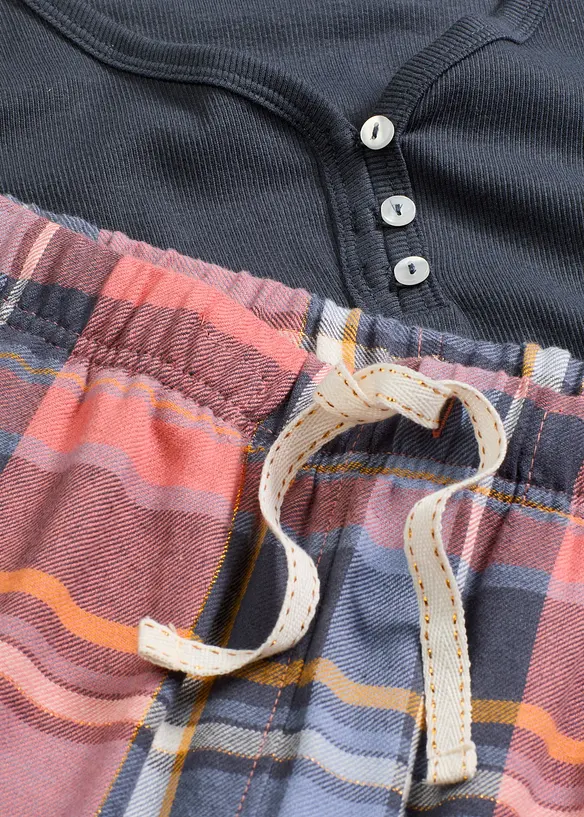 Pyjama met geribd shirt en flanellen broek van glittergaren, bonprix
