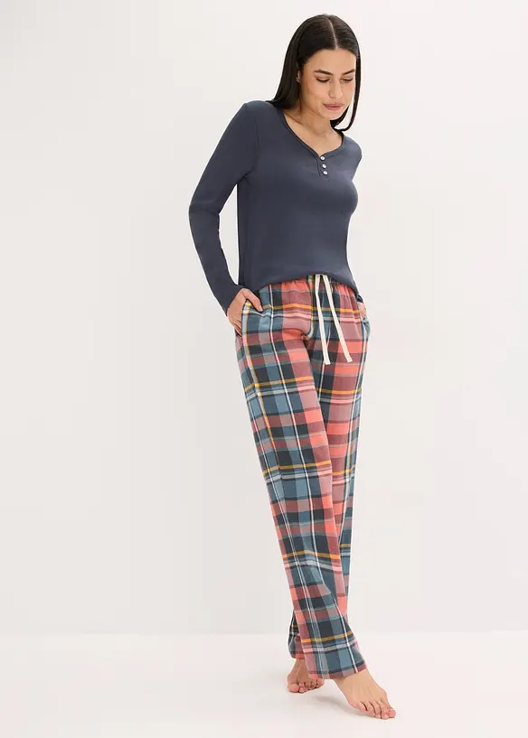 Pyjama met geribd shirt en flanellen broek van glittergaren, bonprix
