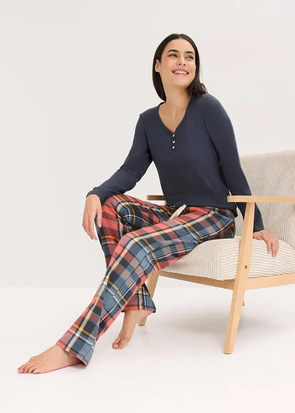 Pyjama met geribd shirt en flanellen broek van glittergaren, bonprix