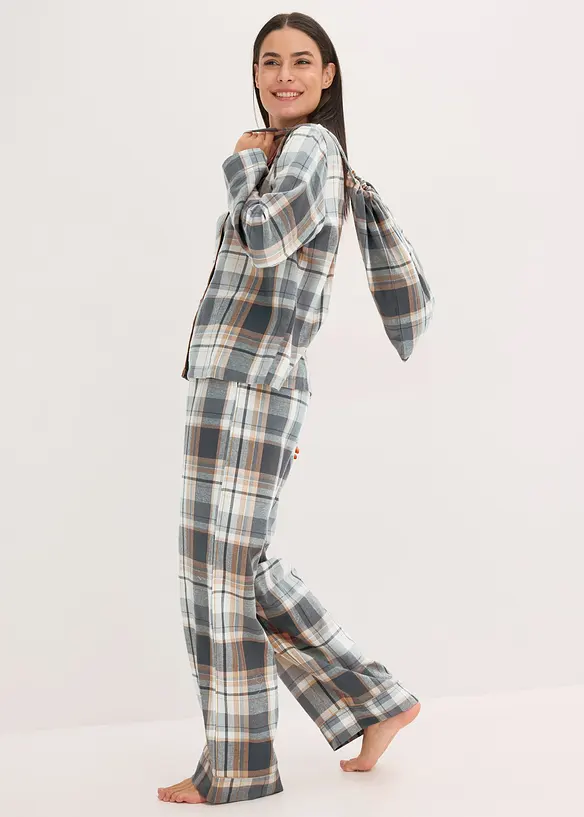 Flenellen pyjama met glittergaren en tasje, bonprix