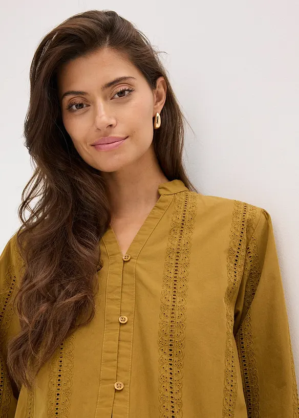 Blouse van katoen met details van kant, bonprix