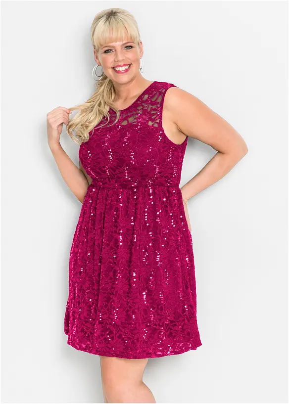 Kanten jurk met geborduurde pailletten, bonprix