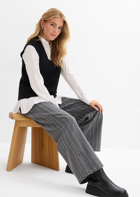 Wide leg jeans high waist met destroyed look, bonprix