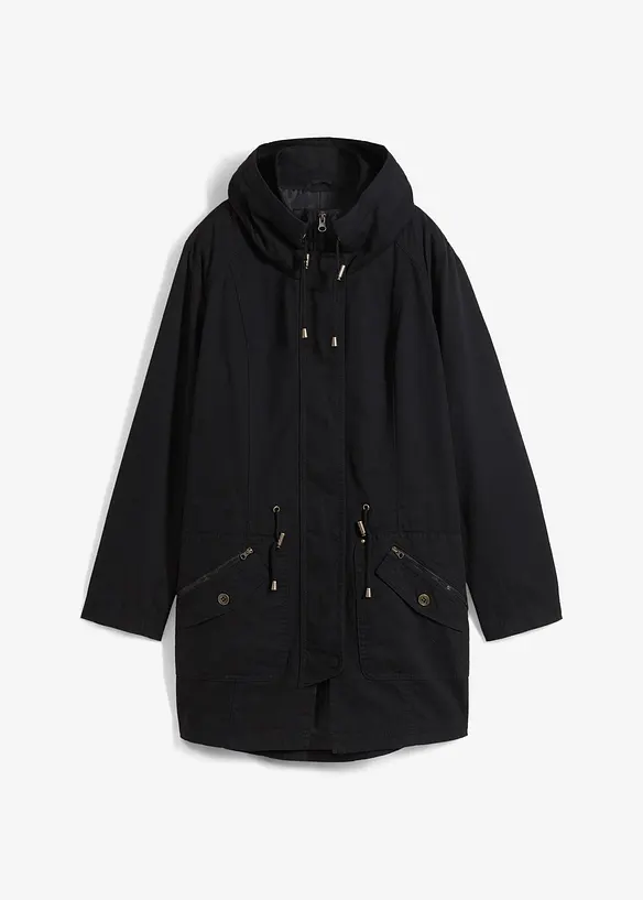 Korte katoenen parka met opstaande kraag, getailleerd, bonprix