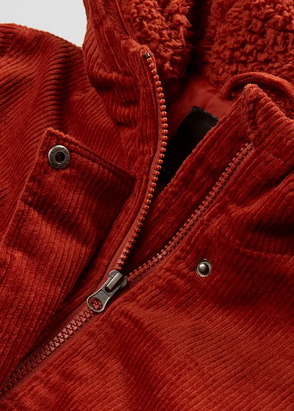Warme corduroy parka met teddy voering in capuchon, A-lijn, bonprix