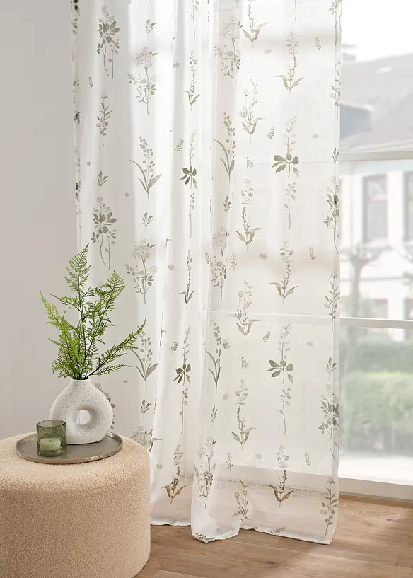 Transparant gordijn met bloemmotief (1 stuk), bonprix