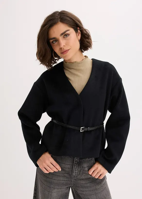 Oversized blazer met riem in wollook, gewatteerd, bonprix