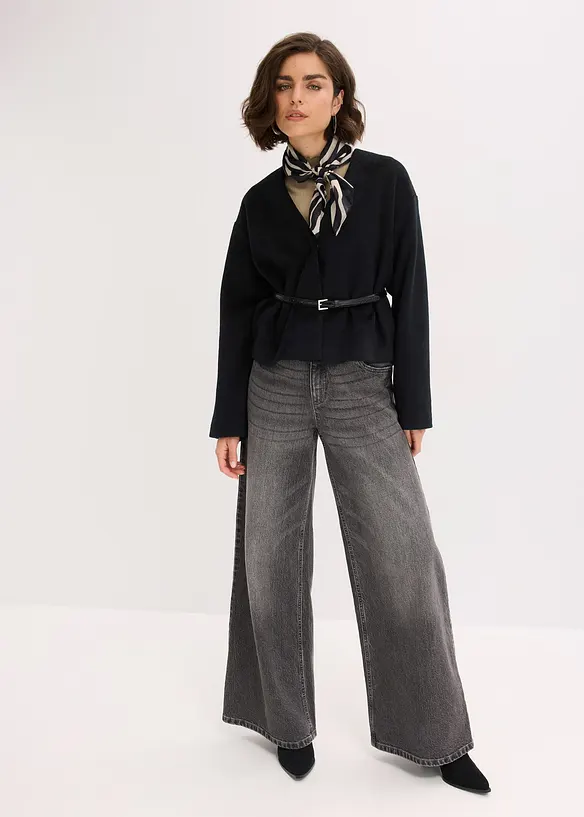Oversized blazer met riem in wollook, gewatteerd, bonprix