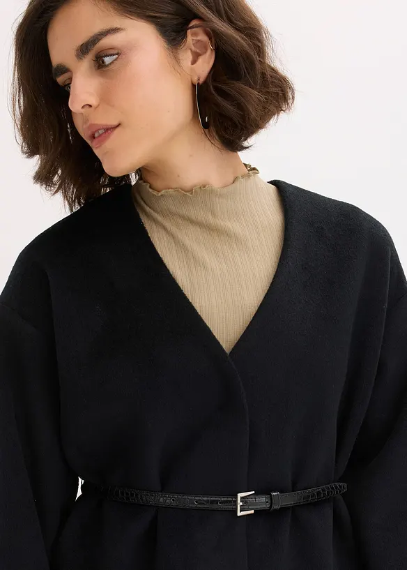 Oversized blazer met riem in wollook, gewatteerd, bonprix