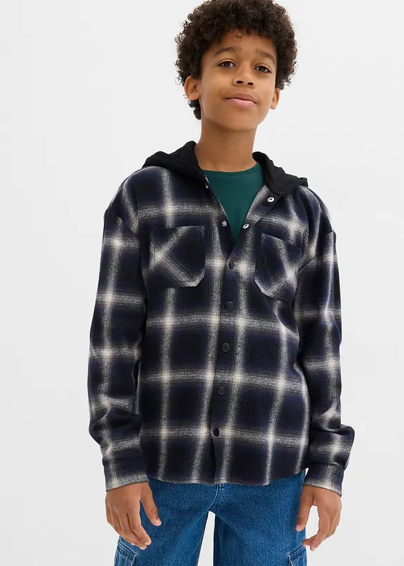 Flanellen longsleeve met capuchon, bonprix