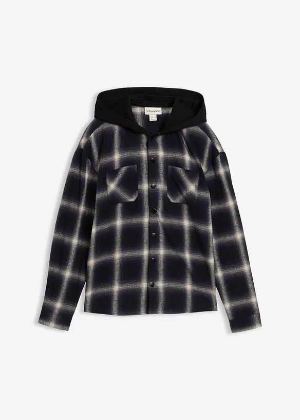 Flanellen longsleeve met capuchon, bonprix