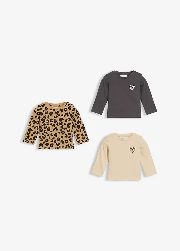 Longshirt van biologisch katoen (set van 3), bonprix