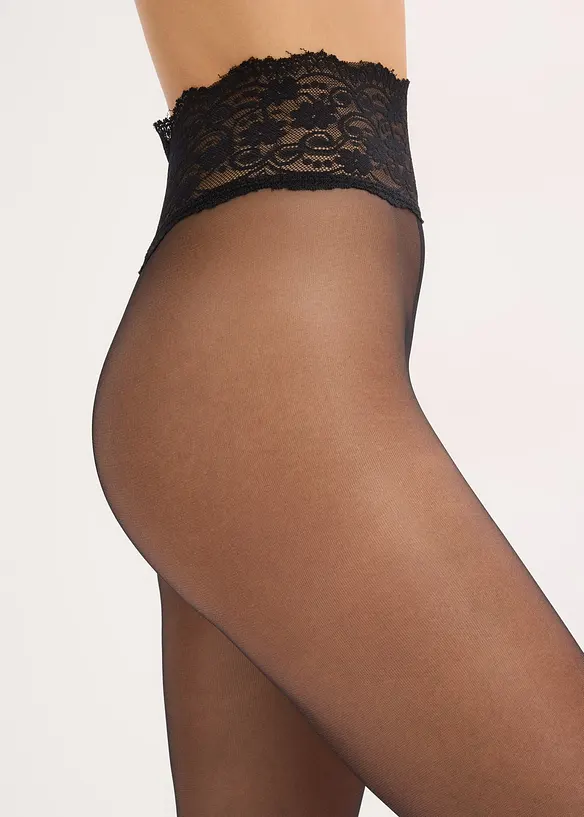 Transparante panty met kant aan de boord, 15 DEN, bonprix