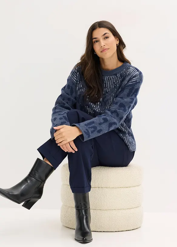 Jacquard oversized trui met pailletten, bonprix