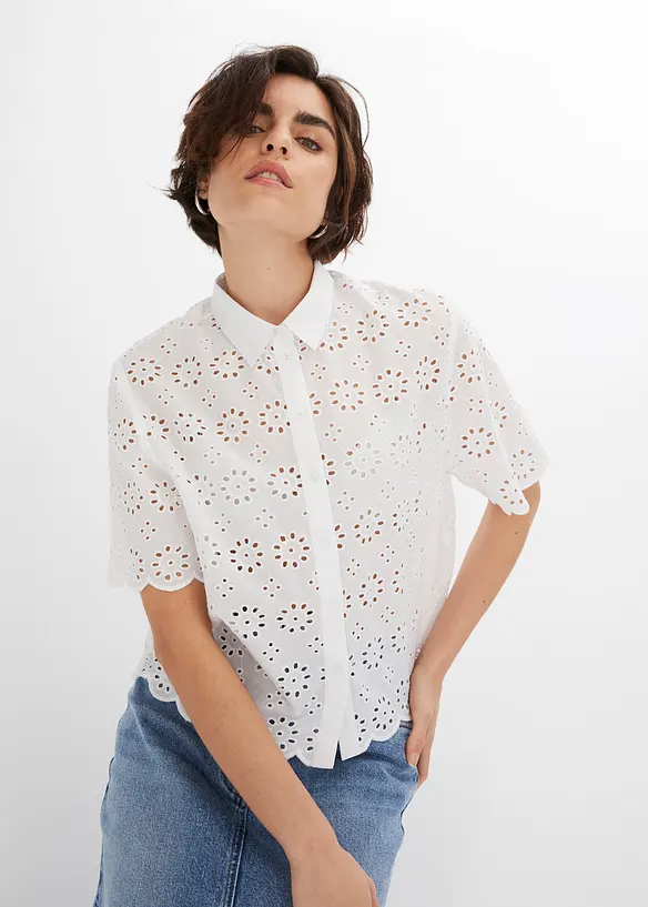 Blouse met korte mouw van puur katoen, bonprix