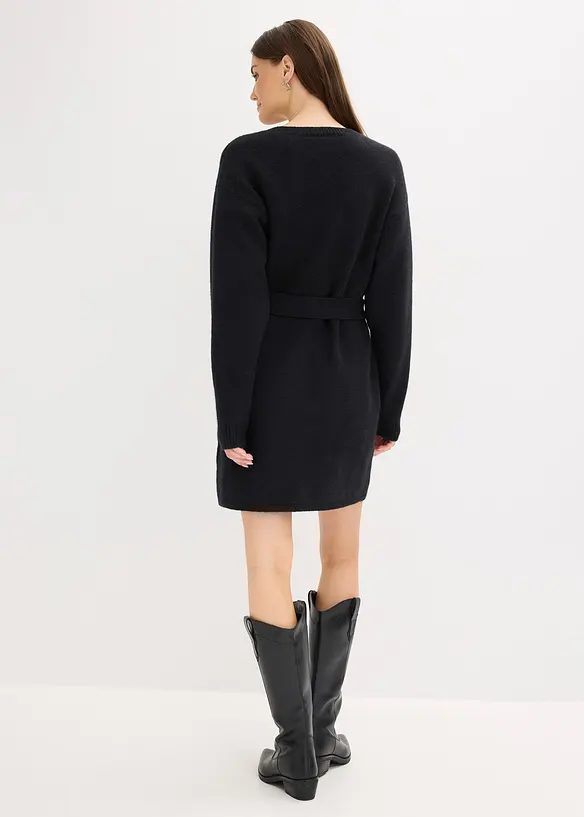 Korte gebreide jurk met zachte wol en riem, bonprix