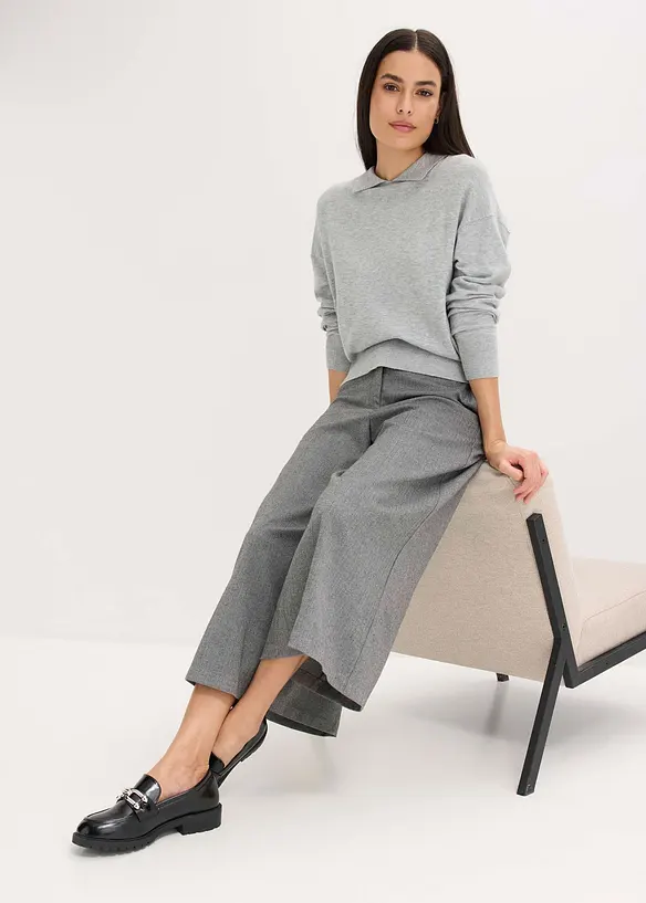 Broek met visgraatpatroon in wollook, bonprix