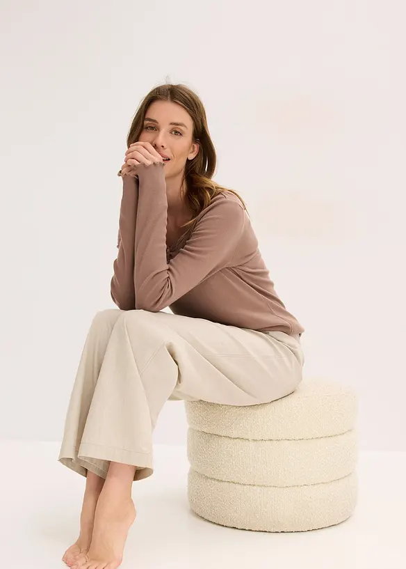 Loungewear geribd shirt met een geweven broek, bonprix