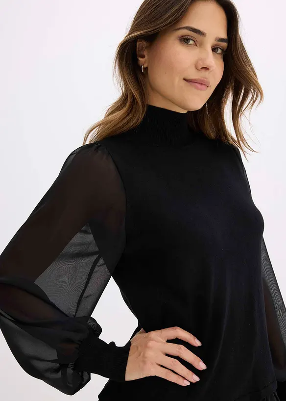 Fijngebreide trui met blouse-inzet, bonprix