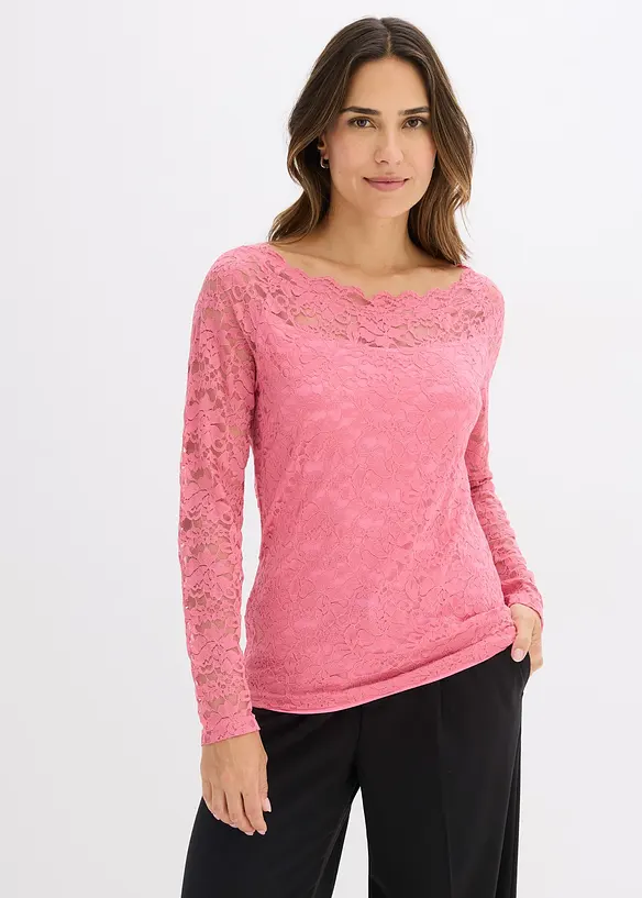 Kanten shirt met lange mouwen, bonprix