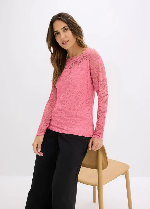 Kanten shirt met lange mouwen, bonprix