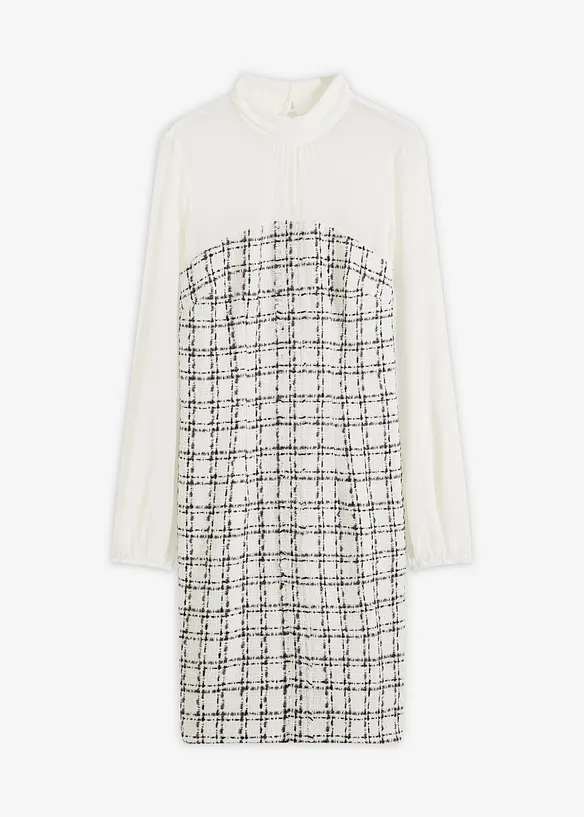 Mini jurk van bouclé met mouwen van chiffon, bonprix