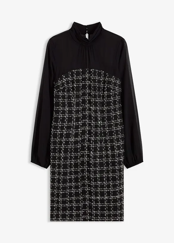 Mini jurk van bouclé met mouwen van chiffon, bonprix
