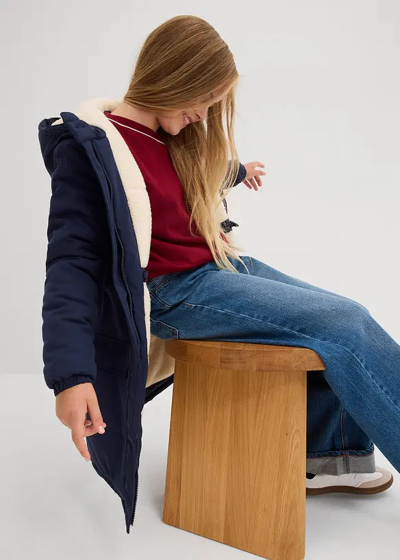 Waterafstotende lange winterjas met teddy voering, bonprix