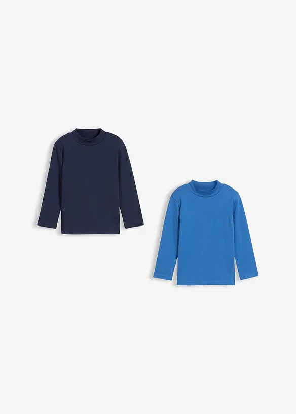 Longsleeve van biologisch katoen met een opstaande kraag (set van 2), bonprix