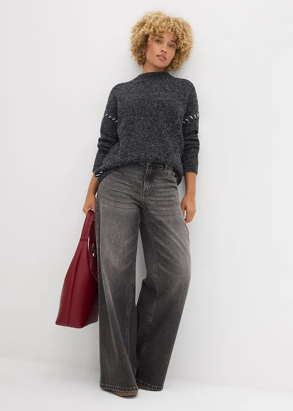 Lange trui van fluffy garen, bonprix