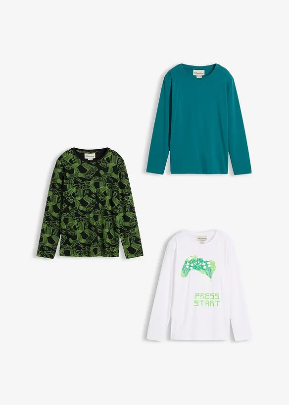 Longsleeve van zachte biologische katoenmix (set van 3), bonprix