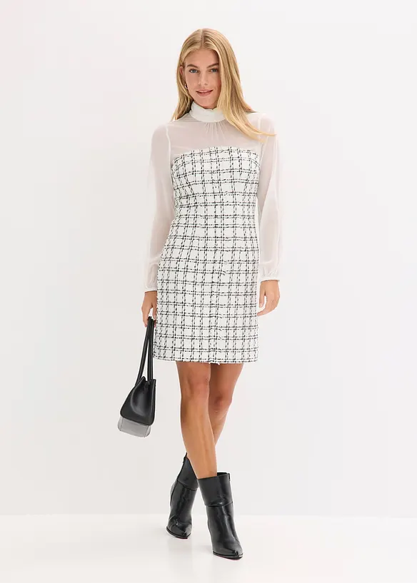 Mini jurk van bouclé met mouwen van chiffon, bonprix