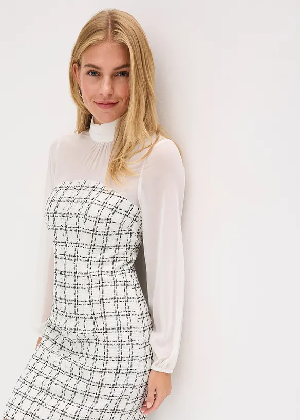 Mini jurk van bouclé met mouwen van chiffon, bonprix