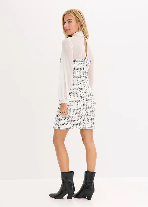 Mini jurk van bouclé met mouwen van chiffon, bonprix