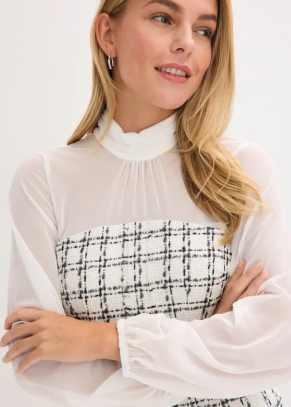 Mini jurk van bouclé met mouwen van chiffon, bonprix