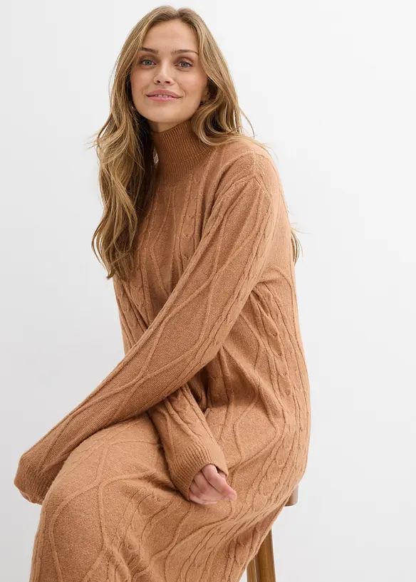 Gebreide jurk met vlechtpatroon, bonprix