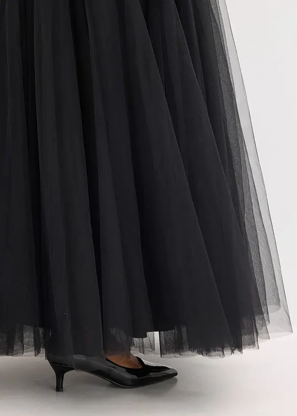 Maxi jurk van fijne tule met paillettenborduursel, bonprix