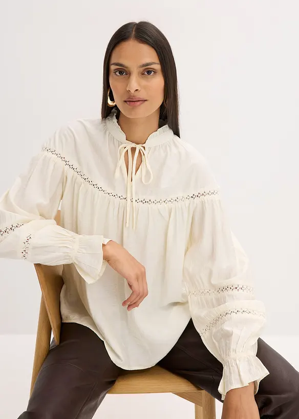 Blouse met strik van fijne viscosemix, bonprix