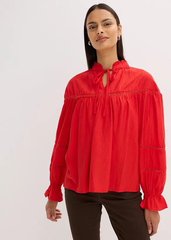 Blouse met strik van fijne viscosemix, bonprix