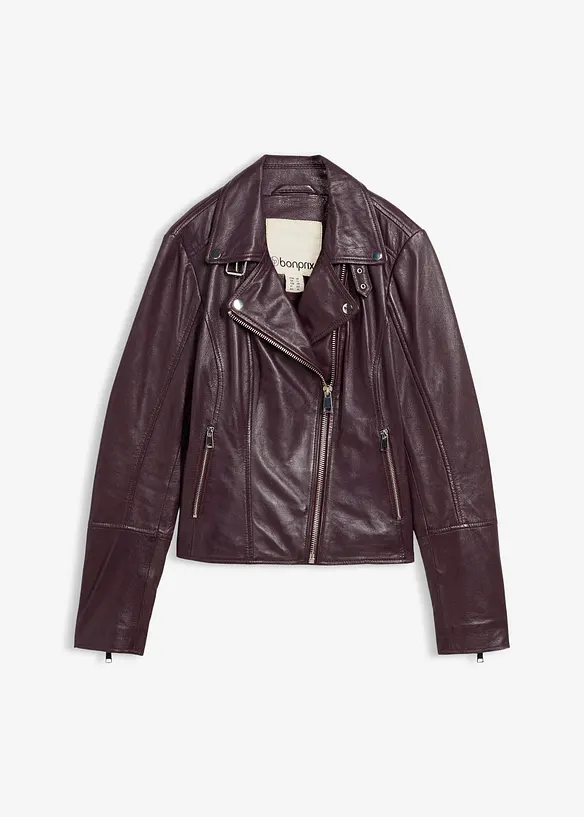 Leren biker jas van lamsnappa, bonprix