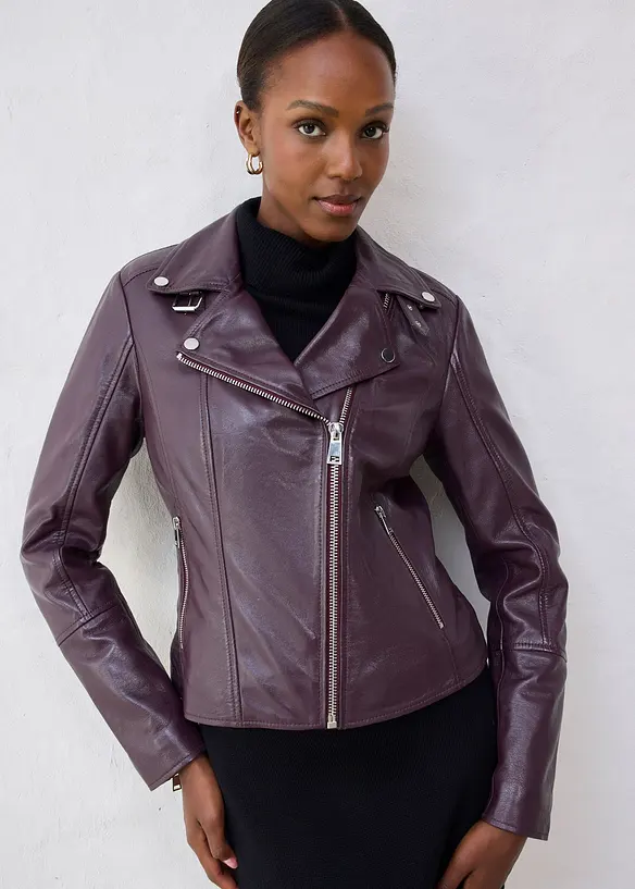 Leren biker jas van lamsnappa, bonprix