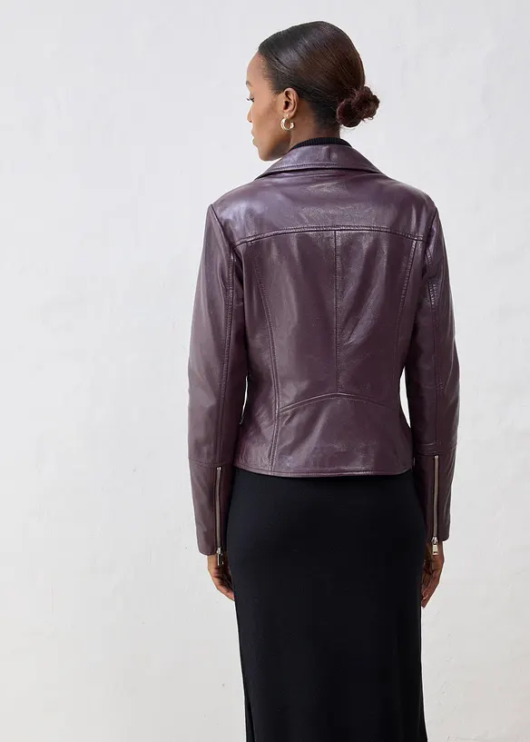 Leren biker jas van lamsnappa, bonprix