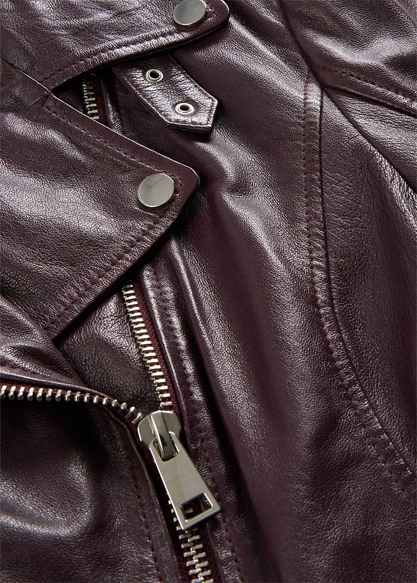 Leren biker jas van lamsnappa, bonprix