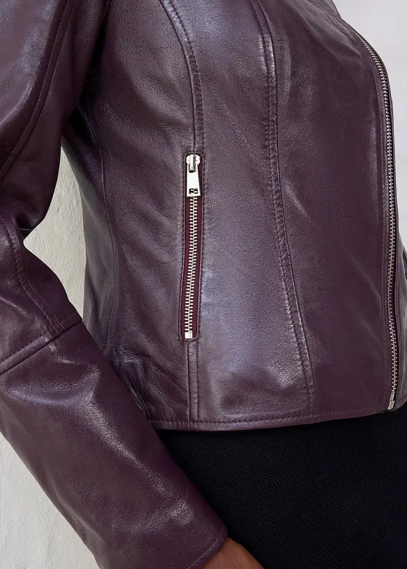 Leren biker jas van lamsnappa, bonprix