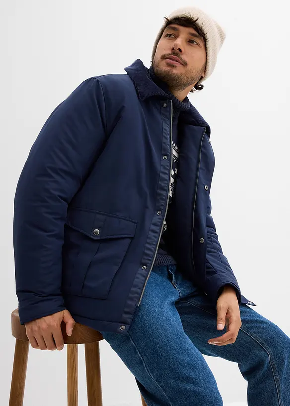 Gewatteerde winterjas met corduroy kraag, bonprix