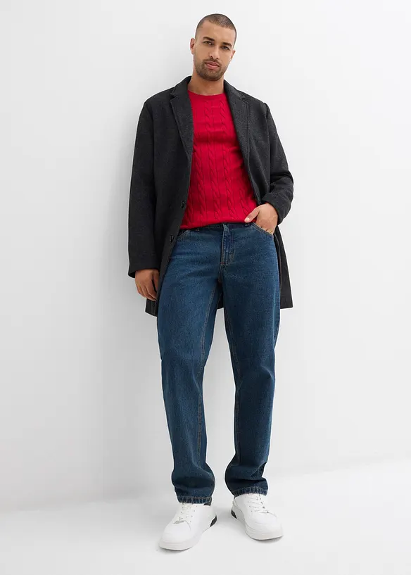 Fijngebreide kabeltrui in een zachte katoenmix, slim fit, bonprix